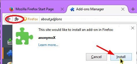 Bước 5 - cài đặt tiện ích anonymoX lên FireFox