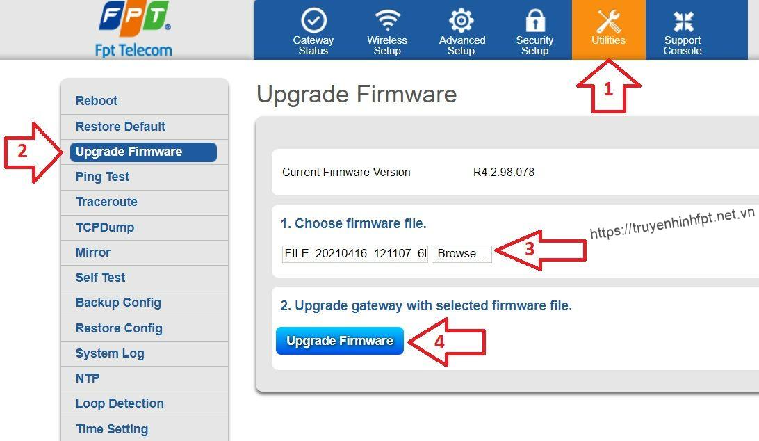 Các bước Update Firmware Modem G97RG6M Fpt